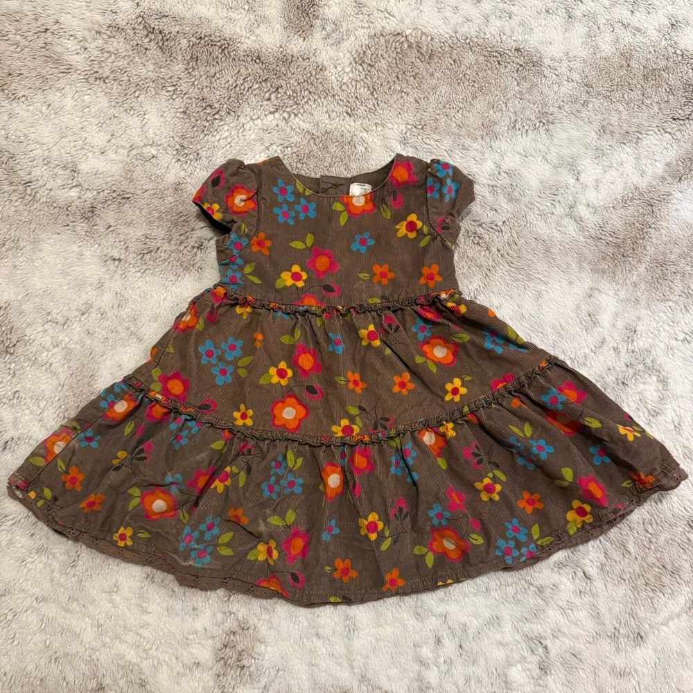 VIEW ALL PICTURES Brown Flower Print Corduroy Baby Dress Size 9 Months